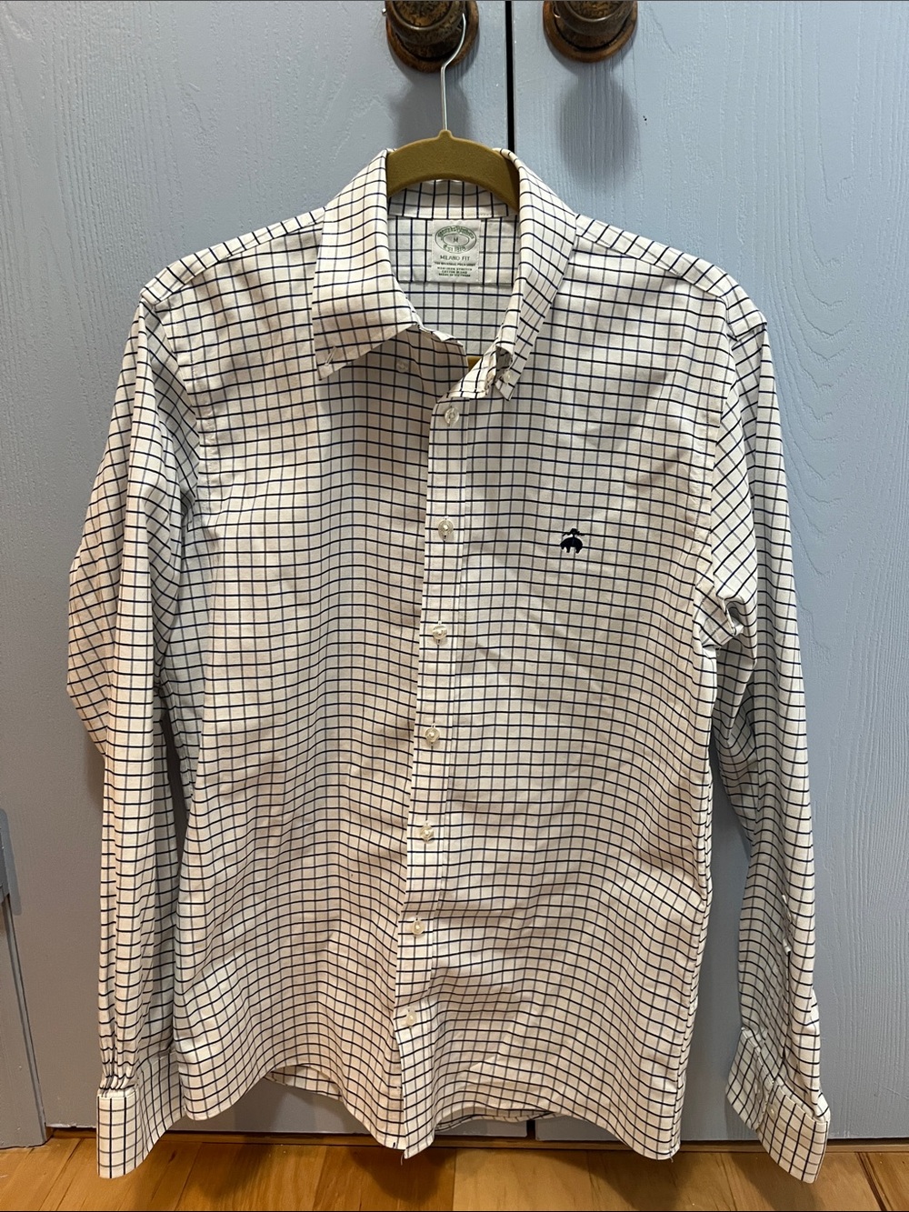 Brooks Brothers Men's Cotton Non-Iron Shirt - White with Navy Plaid
